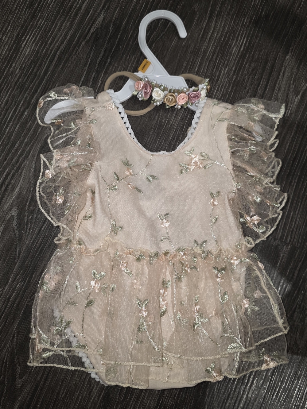 SHEIN Rose Embroidered Tulle Bib - Blush